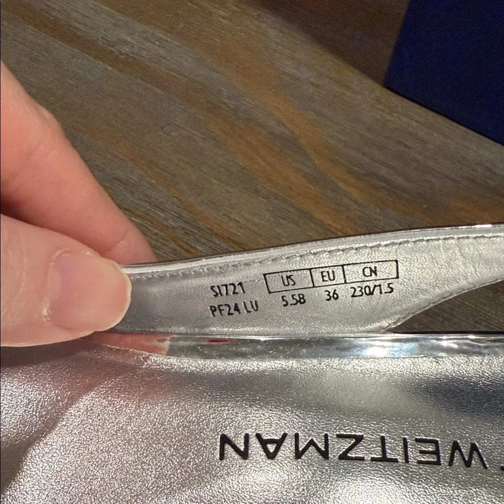 Stuart Weitzman Eva 50 Slingback Pumps 5.5 NIB Silver Metallic Luxury Heels $475
